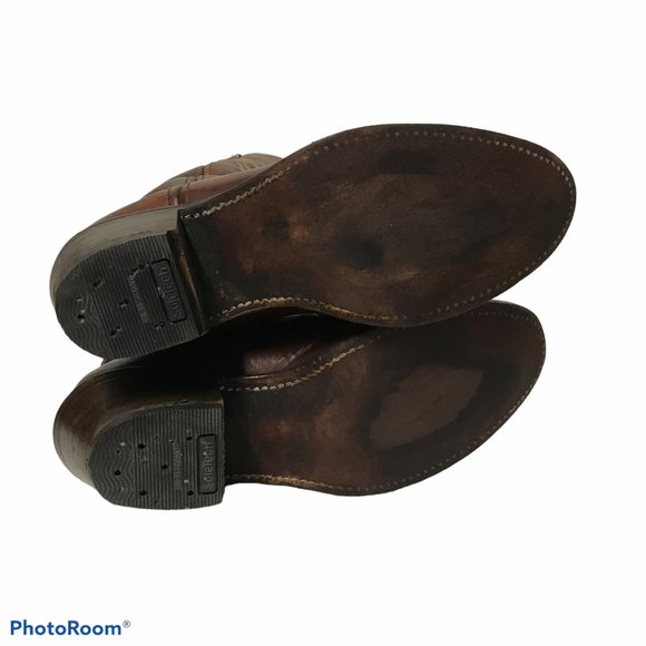 Double H Mens Brown Leather Western Heeled Boots Size 9.5D U.S.A. - Picture 11 of 12